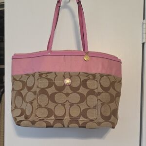 Coach Pink and Tan Signature Tote